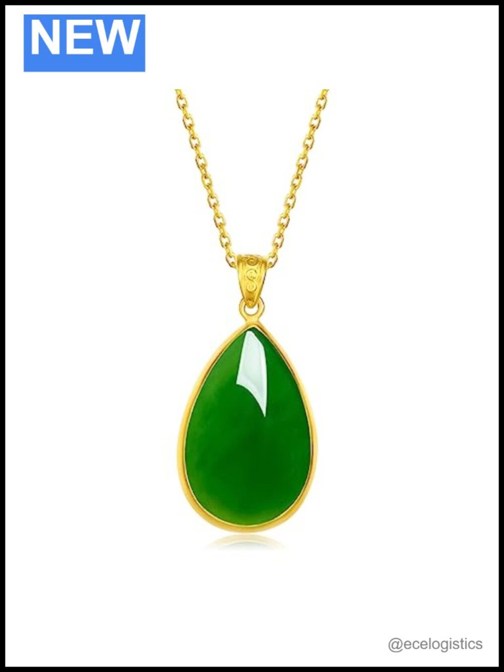 24K Gold Jade Teardrop Pendant